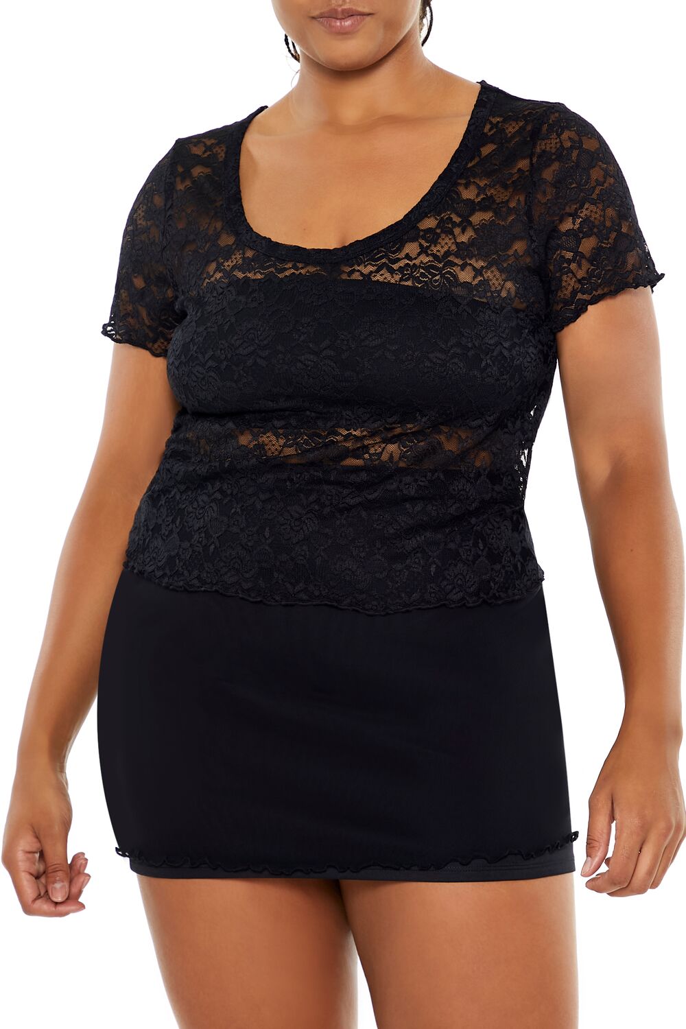 Plus Size Sheer Lace Tee