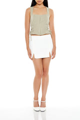 Gingham Lace-Up Crop Top