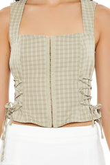 Gingham Lace-Up Crop Top