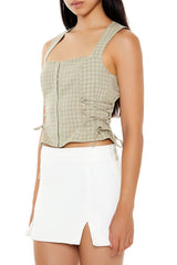 Gingham Lace-Up Crop Top