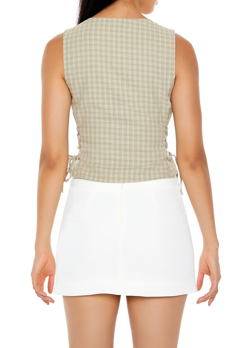 Gingham Lace-Up Crop Top