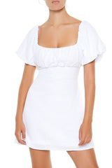 Lace-Up Puff-Sleeve Mini Dress