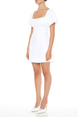 Lace-Up Puff-Sleeve Mini Dress