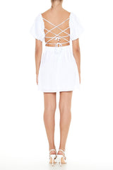 Lace-Up Puff-Sleeve Mini Dress