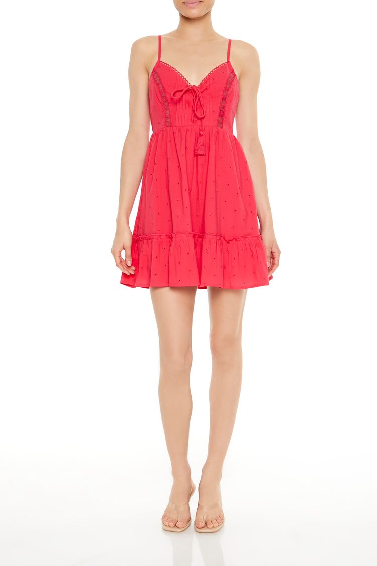 Eyelet Bow Tassel Mini Dress
