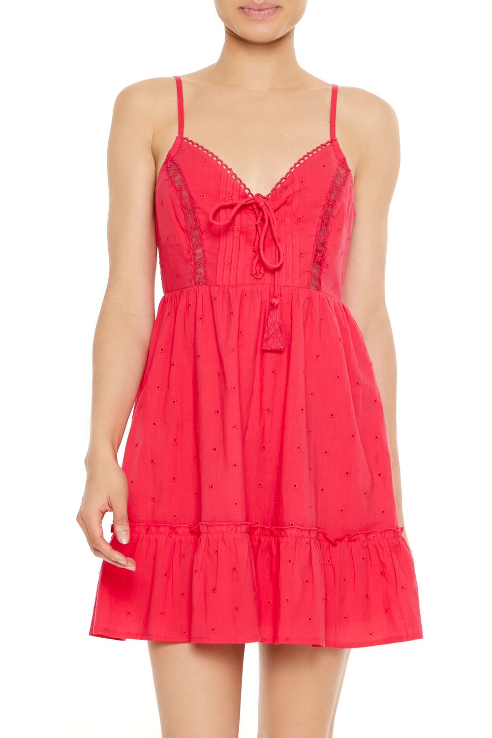 Eyelet Bow Tassel Mini Dress
