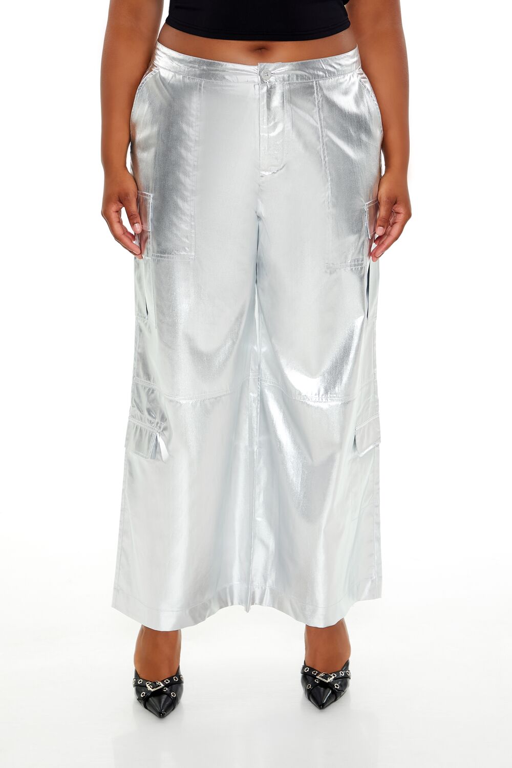 Plus Size Metallic Cargo Pants