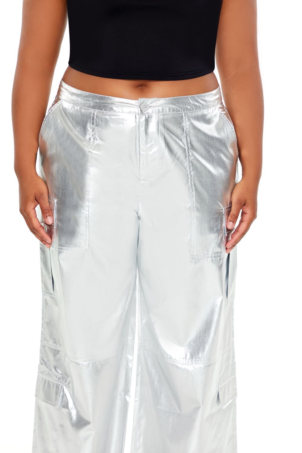 Plus Size Metallic Cargo Pants