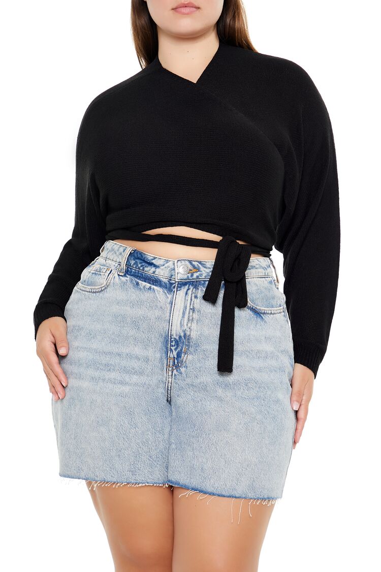 Plus Size Sweater-Knit Wrap Top