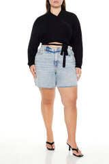 Plus Size Sweater-Knit Wrap Top