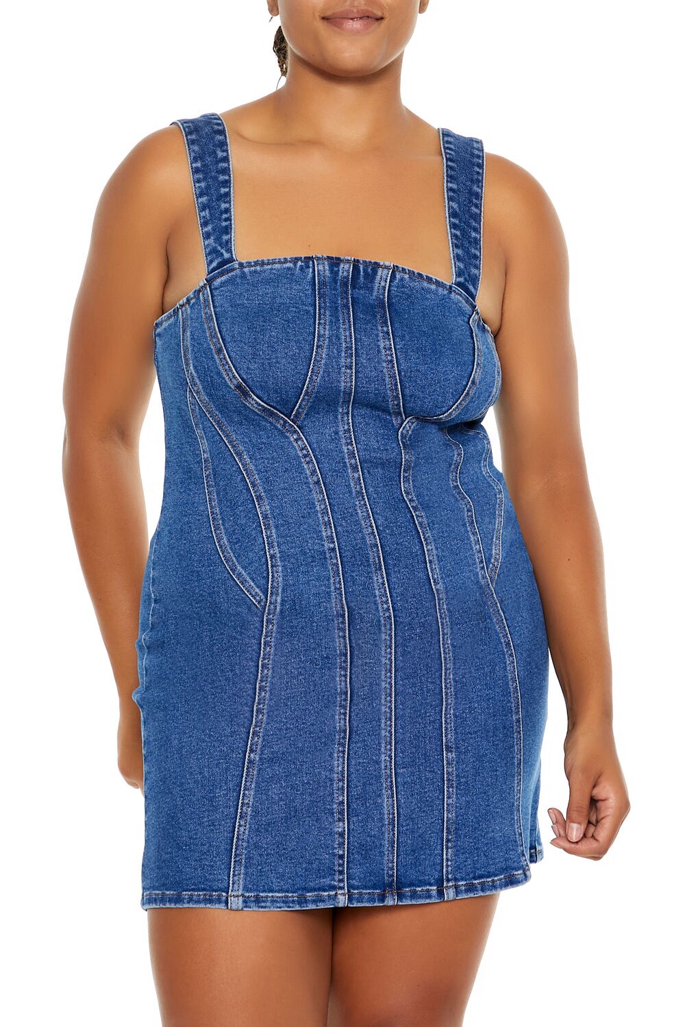 Plus Size Seamed Denim Mini Dress