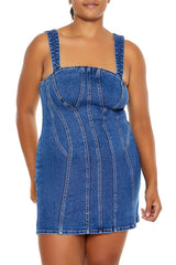 Plus Size Seamed Denim Mini Dress