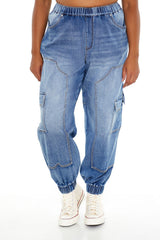 Plus Size Denim Cargo Joggers