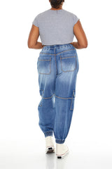 Plus Size Denim Cargo Joggers