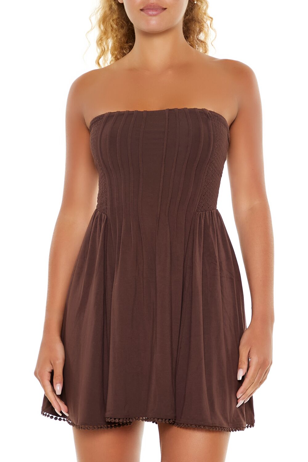 Pom Pom Strapless Mini Dress