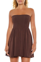 Pom Pom Strapless Mini Dress