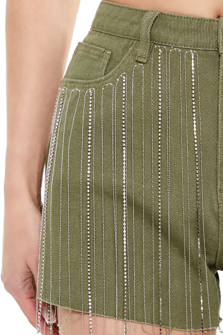 Rhinestone Fringe Denim Shorts