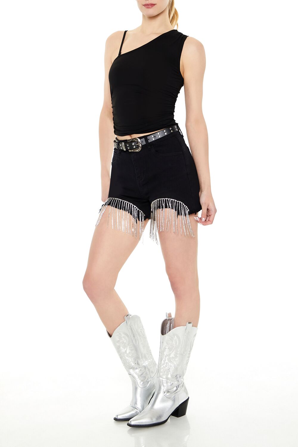 Rhinestone Fringe Denim Shorts