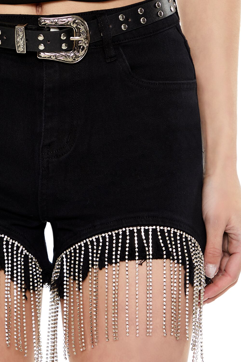 Rhinestone Fringe Denim Shorts