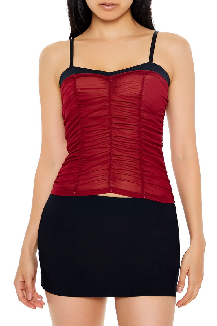 Ruched Mesh Colorblock Cami