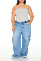 Plus Size Embroidered Bow Tube Top