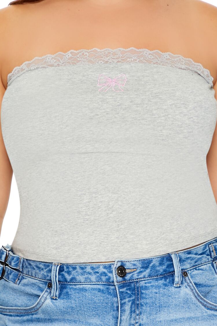 Plus Size Embroidered Bow Tube Top