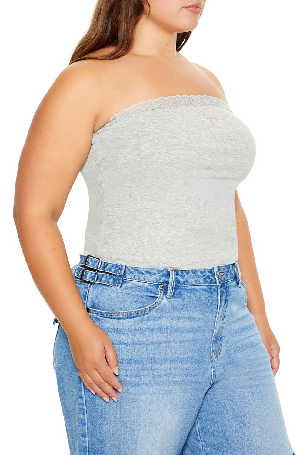 Plus Size Embroidered Bow Tube Top