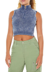 Cropped Half-Zip Sweater Vest