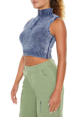 Cropped Half-Zip Sweater Vest