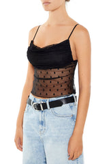 Ruched Polka Dot Mesh Cami