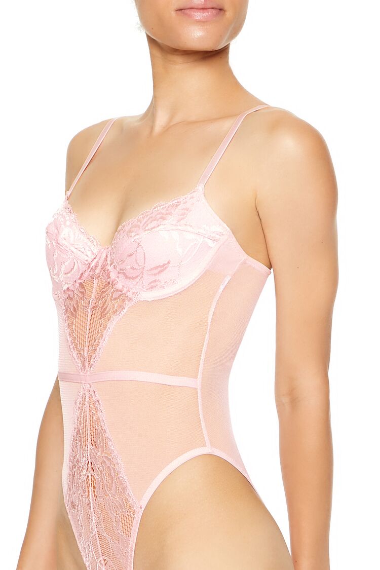 Floral Lace Mesh Lingerie Bodysuit