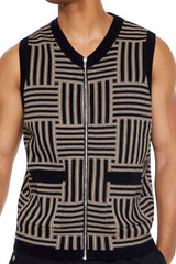 Geo Print Zip-Up Sweater Vest