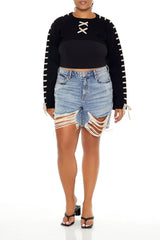 Plus Size Cropped Tie-Trim Sweater