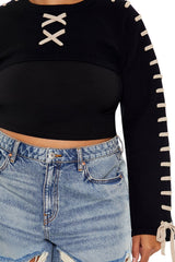 Plus Size Cropped Tie-Trim Sweater