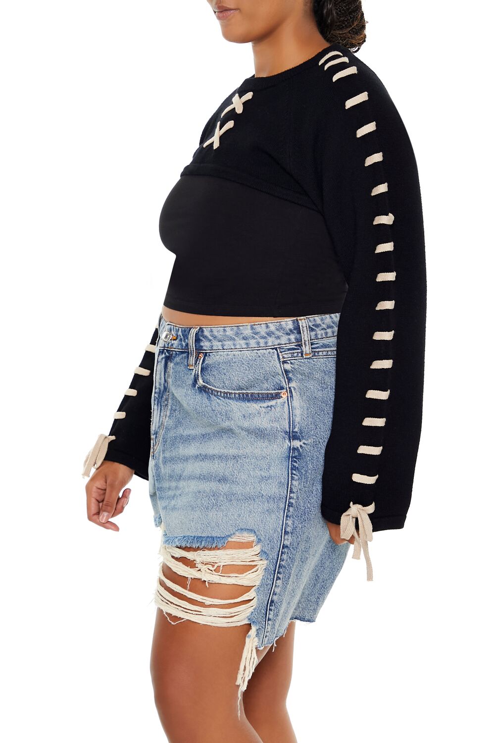 Plus Size Cropped Tie-Trim Sweater