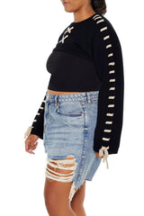 Plus Size Cropped Tie-Trim Sweater