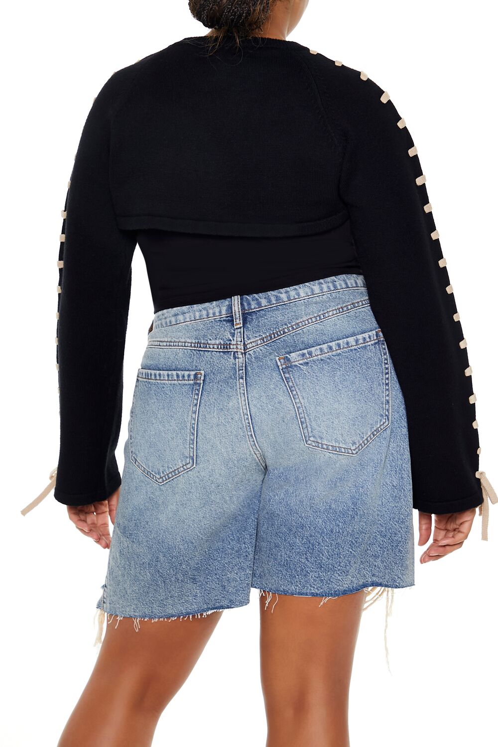 Plus Size Cropped Tie-Trim Sweater