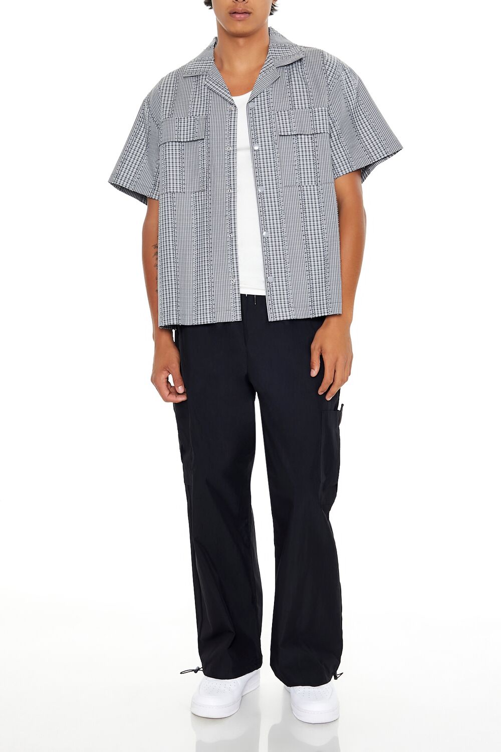 Cropped Mixed Plaid Shirt
