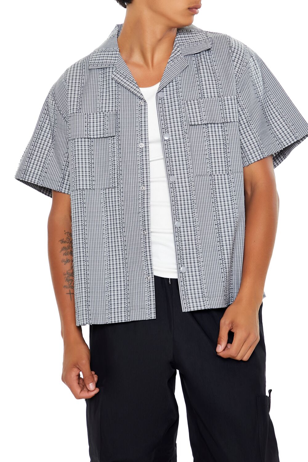 Cropped Mixed Plaid Shirt