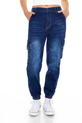 Stone Wash Denim Cargo Joggers