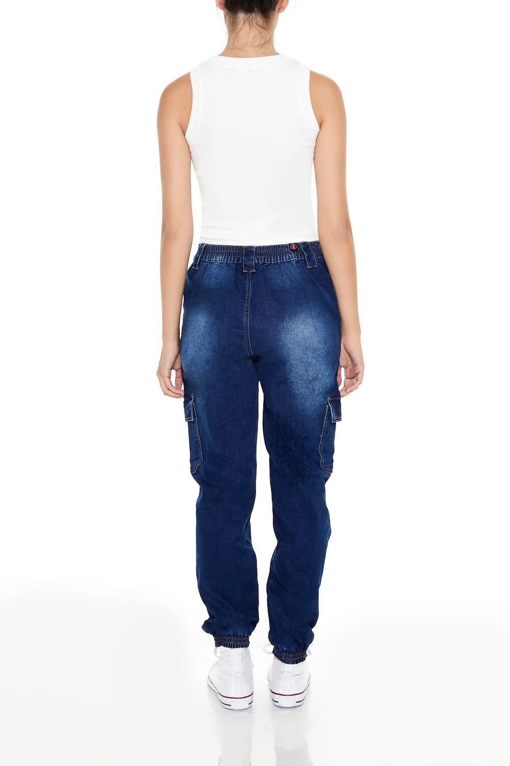 Stone Wash Denim Cargo Joggers