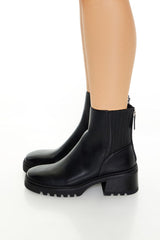 Faux Leather Block Heel Booties