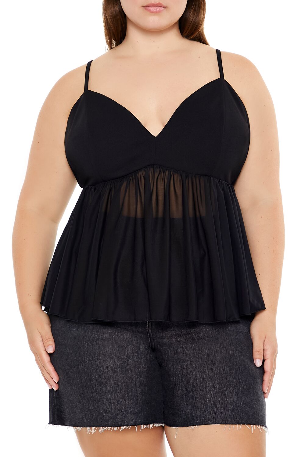 Plus Size Sheer Mesh Flounce Cami