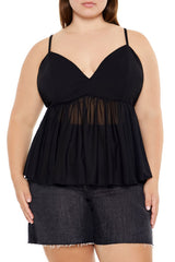 Plus Size Sheer Mesh Flounce Cami