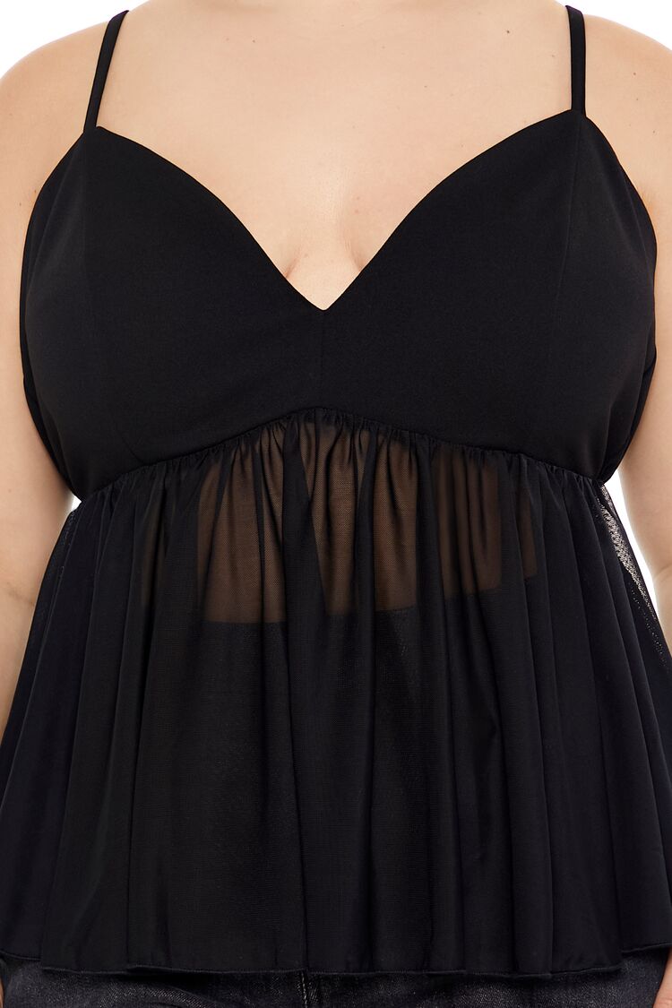 Plus Size Sheer Mesh Flounce Cami