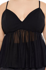 Plus Size Sheer Mesh Flounce Cami