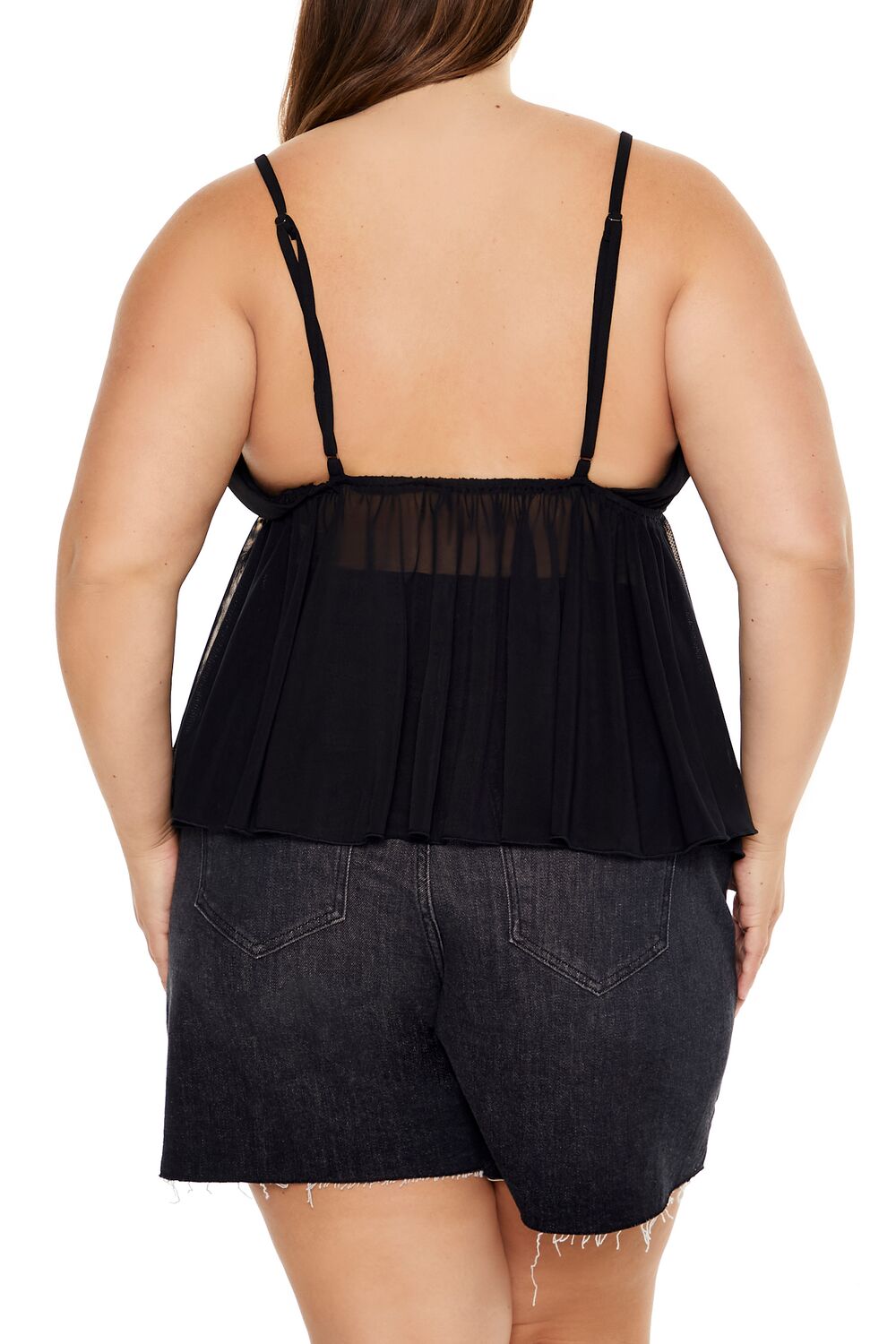 Plus Size Sheer Mesh Flounce Cami