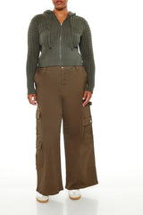 Plus Size Cable Knit Zip-Up Hoodie