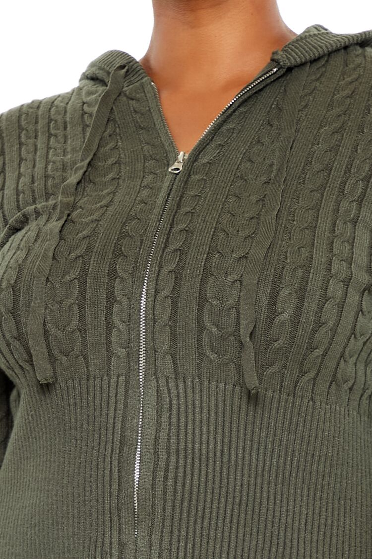 Plus Size Cable Knit Zip-Up Hoodie