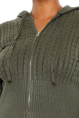 Plus Size Cable Knit Zip-Up Hoodie